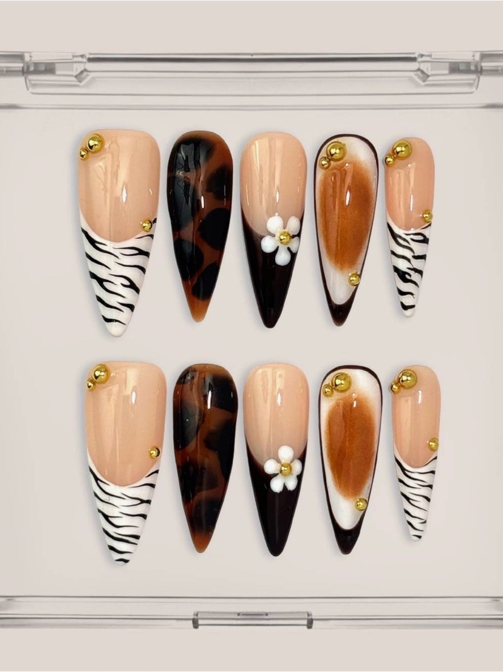 Nude Brown Zebra & Tortoiseshell Stiletto Press-On Nails - Women Makeup